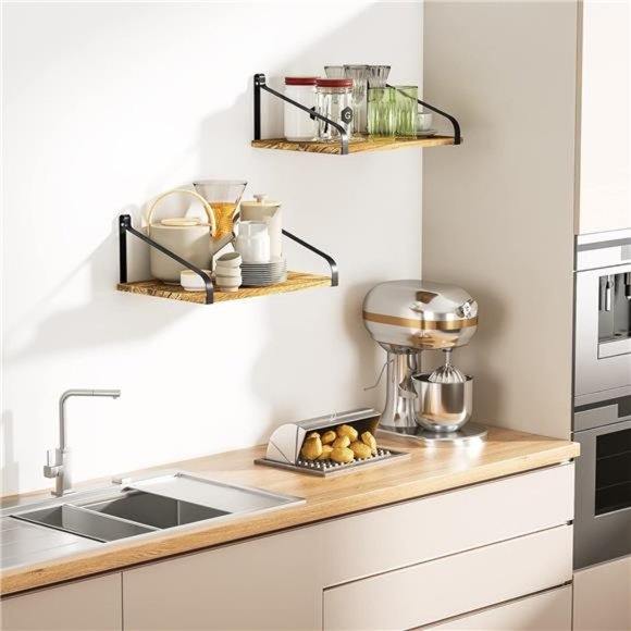 Floating Shelves Wall Mount Rustic Wood Wall Shelves with Large Storage - Picture 2 of 5